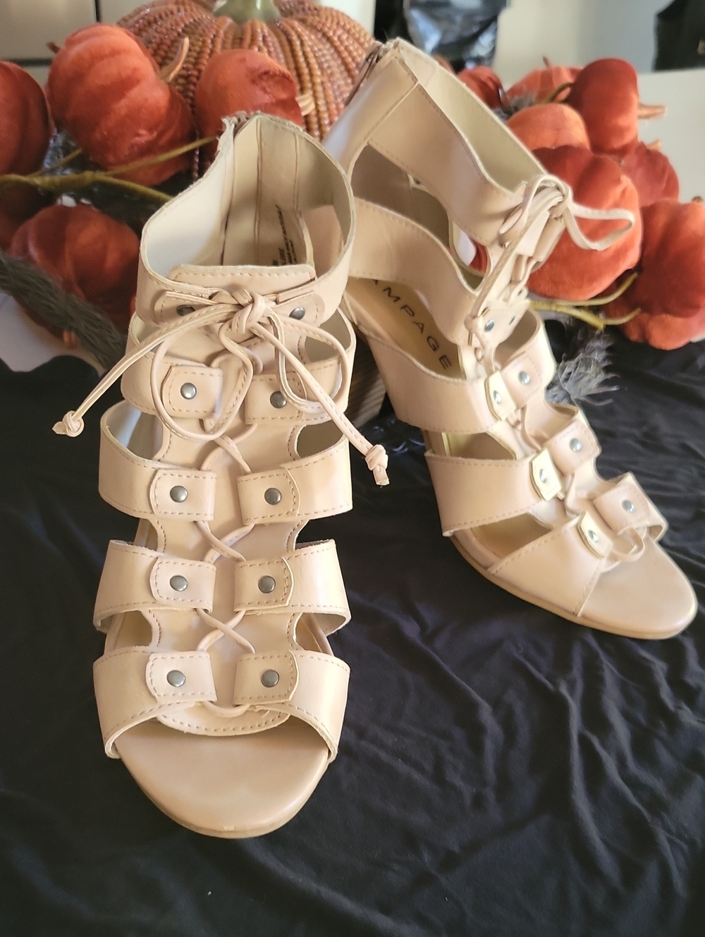 Rampage Cream Lace-Up Gladiator Heels